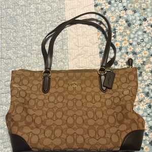 Coach Tan and Black Signature Tote